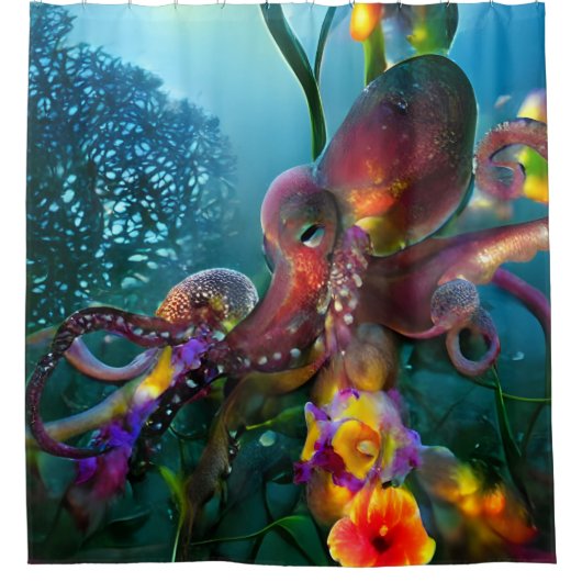 Octopus Garden Colorful Tropical Blue Undersea Duschvorhang (Vorderseite)