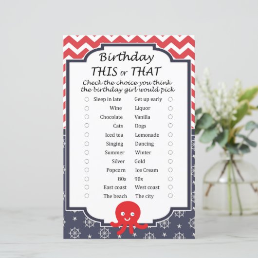 Octopus Geburtstag dieses oder jenes Spiel (Stehend Vorderseite)