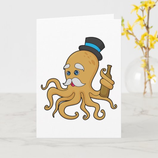 Octopus Gentleman Hat Karte (Gelbe Blume)
