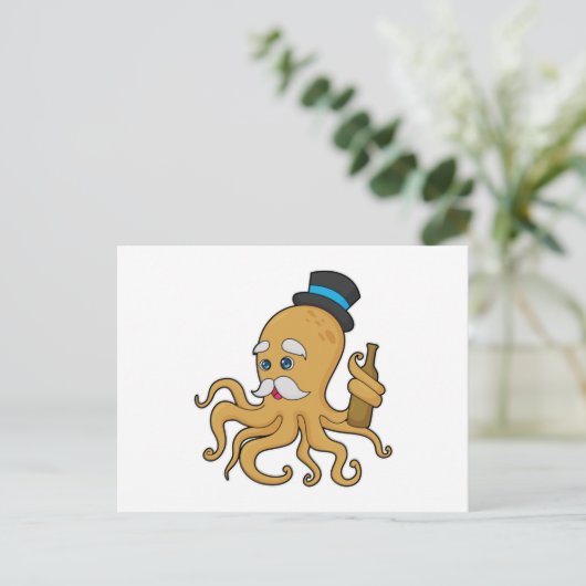 Octopus Gentleman Hat Postkarte (Stehend Vorderseite)