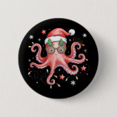 Octopus Glasses Santa Hat Christmas Light Ocean Button (Vorderseite)