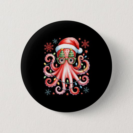 Octopus Gles Santa Hat Christmas Light Ocean Anima Button (Vorderseite)