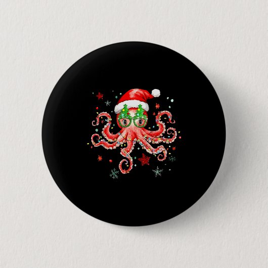 Octopus Gles Santa Hat Christmas Light Ocean Anima Button (Vorderseite)