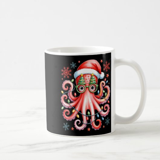 Octopus Gles Santa Hat Christmas Light Ocean Anima Kaffeetasse (Rechts)