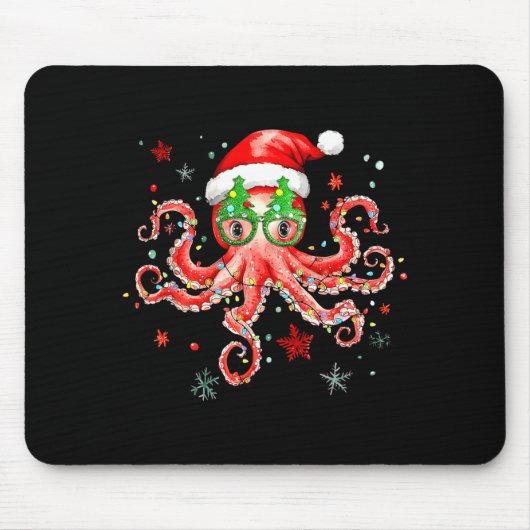 Octopus Gles Santa Hat Christmas Light Ocean Anima Mousepad (Vorne)