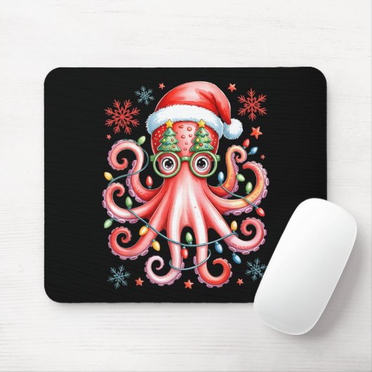 Octopus Gles Santa Hat Christmas Light Ocean Anima Mousepad (Mit Mouse)