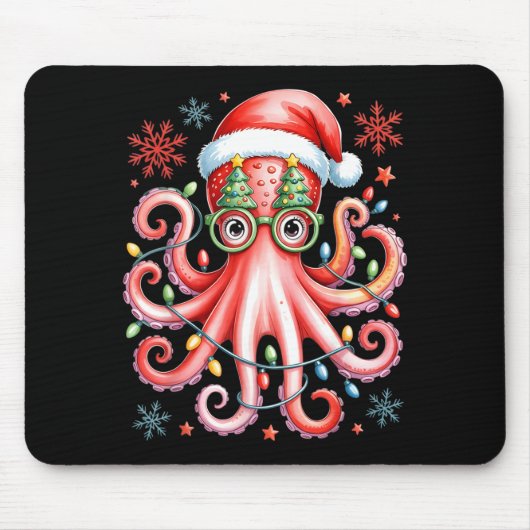 Octopus Gles Santa Hat Christmas Light Ocean Anima Mousepad (Vorne)