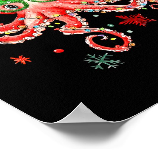 Octopus Gles Santa Hat Christmas Light Ocean Anima Poster (Ecke)