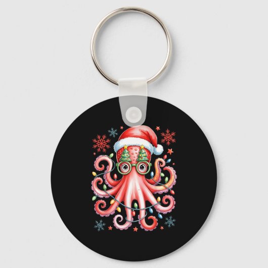 Octopus Gles Santa Hat Christmas Light Ocean Anima Schlüsselanhänger (Vorderseite)