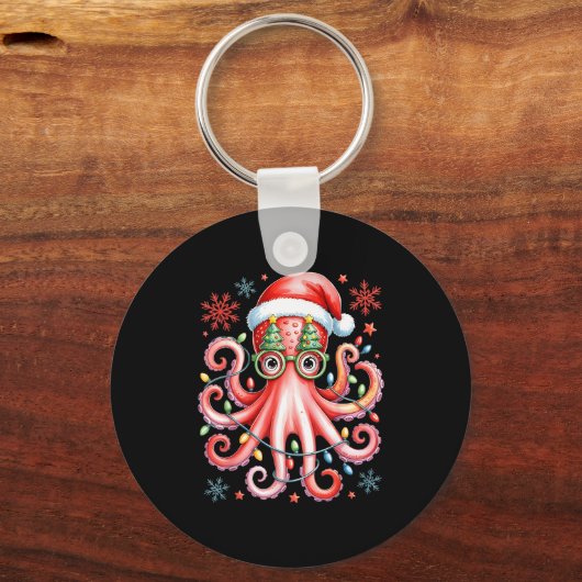 Octopus Gles Santa Hat Christmas Light Ocean Anima Schlüsselanhänger (Vorderseite)