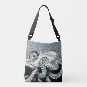 Octopus Gray Compass Vintage Karte Tinte Tragetaschen Mit Langen Trägern