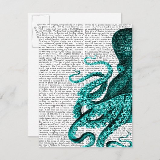 Octopus Green Half Postkarte (Vorne/Hinten)