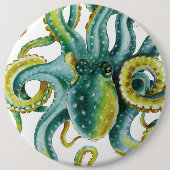 Octopus Green Tentacles Wasserfarben Kunst, Dichtu Button (Vorderseite)