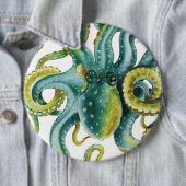 Octopus Green Tentacles Wasserfarben Kunst, Dichtu Button (Beispiel)