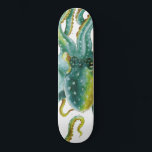 Octopus Green Tentacles Wasserfarben Kunst, Dichtu Skateboard<br><div class="desc">Oktopuskunst</div>
