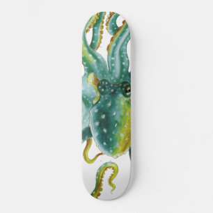 Octopus Green Tentacles Wasserfarben Kunst, Dichtu Skateboard