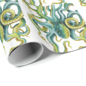 Octopus Grüne Wasserfarben Kunst Geschenkpapier (Rolleneckpunkt)