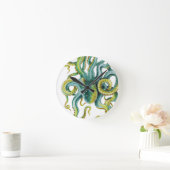 Octopus Grüne Wasserfarben Kunst Runde Wanduhr (Zuhause)