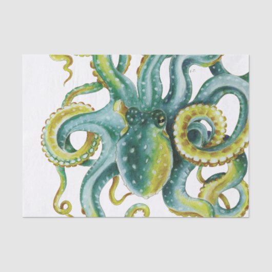 Octopus Grüne Wasserfarben Kunst Seidenpapier (Vorderseite)