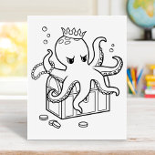 Octopus Guarding Schatztruhe Brustfärbungsseite Gummistempel