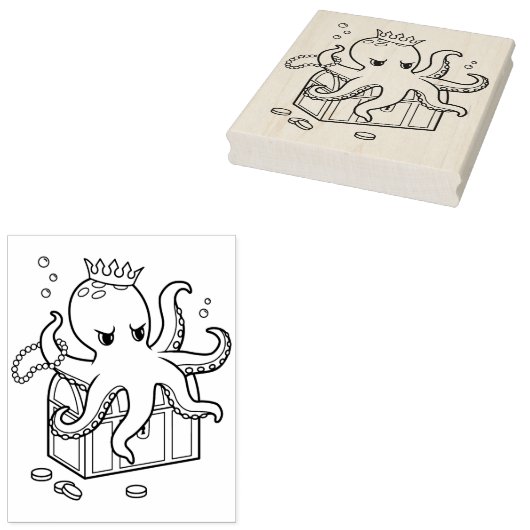 Octopus Guarding Schatztruhe Brustfärbungsseite Gummistempel (Stempel)