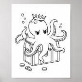Octopus Guarding Schatztruhe Brustfärbungsseite Poster (Vorne)