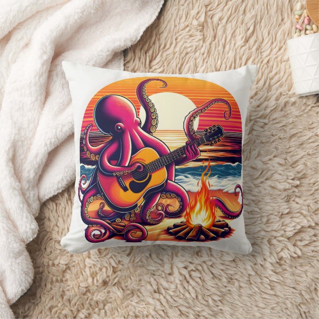 Octopus Guitar by Beach Campfire Kissen (Decke)