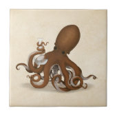 Octopus Holding Chemical Flask Steampunk Science Fliese (Vorderseite)