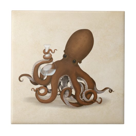Octopus Holding Chemical Flask Steampunk Science Fliese (Vorderseite)