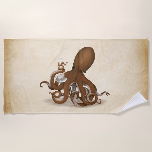 Octopus Holding Glass Flasche Chemie Steampunk Strandtuch (Vorderseite)
