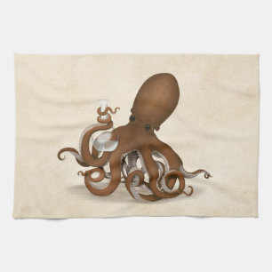 Octopus Holding Glass Flask Chemie Steampunk Ki Geschirrtuch