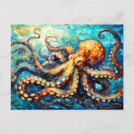 Octopus in Swirling Ocean Oil Painting Postkarte