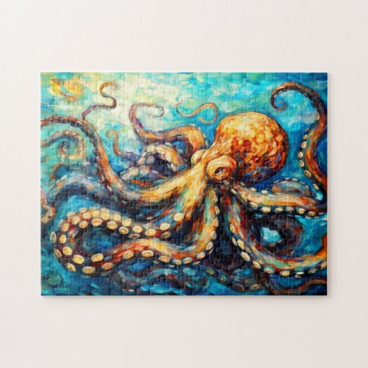 Octopus in Swirling Ocean Oil Painting Puzzle (Horizontal)