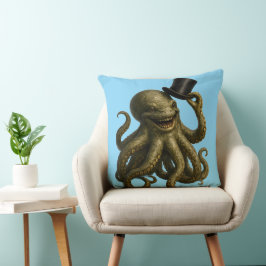 Octopus in top hat, whimsical, nautical art print kissen