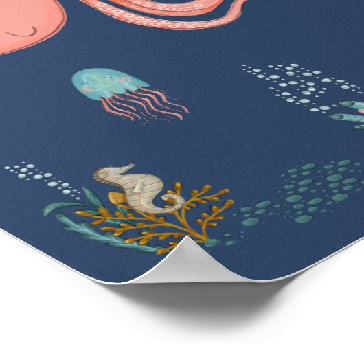 Octopus Kinderzimmer Poster unter Meerestieren (Ecke)