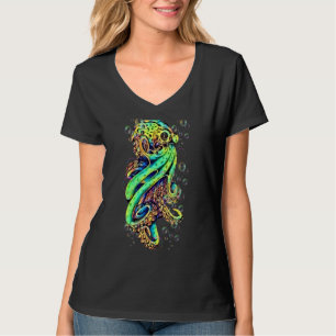 Octopus Krakan Sea Ozean Farbige Blasen Trendy T-Shirt