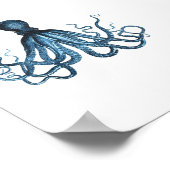 Octopus kraken Fisch nautische Küstenwasserfarbe Poster (Ecke)