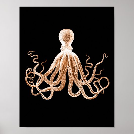 Octopus kraken Küstenstrand schwarz Poster (Vorne)