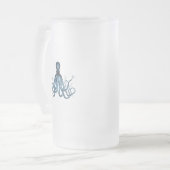 Octopus kraken nautischer Küstenstrand Blau Mattglas Bierglas (Vorderseite Links)