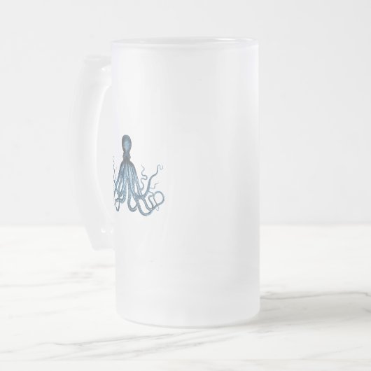 Octopus kraken nautischer Küstenstrand Blau Mattglas Bierglas (Vorderseite Links)