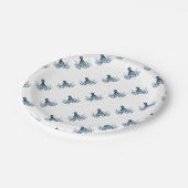 Octopus kraken nautischer Küstenstrand blau Pappteller (Schrägansicht)