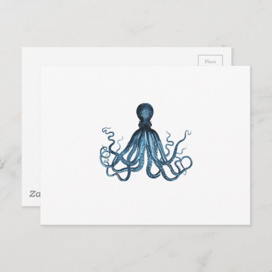 Octopus kraken nautischer Küstenstrand blau Postkarte (Vorne/Hinten)