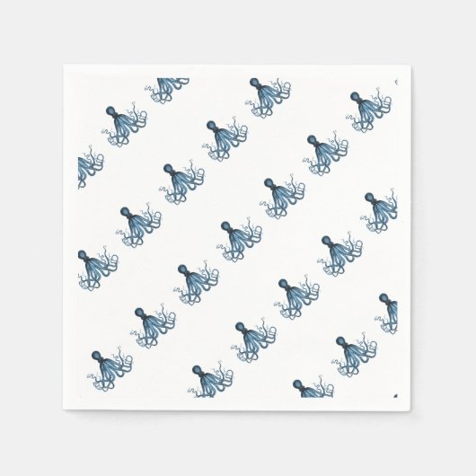 Octopus kraken nautischer Küstenstrand blau Serviette (Vorderseite)