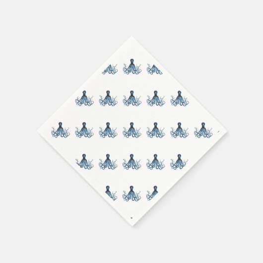 Octopus kraken nautischer Küstenstrand blau Serviette (Ecke)