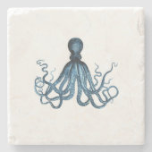 Octopus kraken nautischer Küstenstrand blau Steinuntersetzer (Vorderseite)