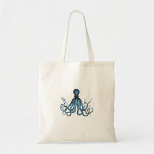Octopus kraken nautischer Küstenstrand blau Tragetasche
