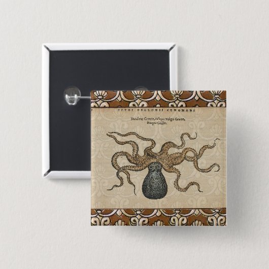 Octopus Kraken Vintag Illustration Button (Vorne & Hinten)