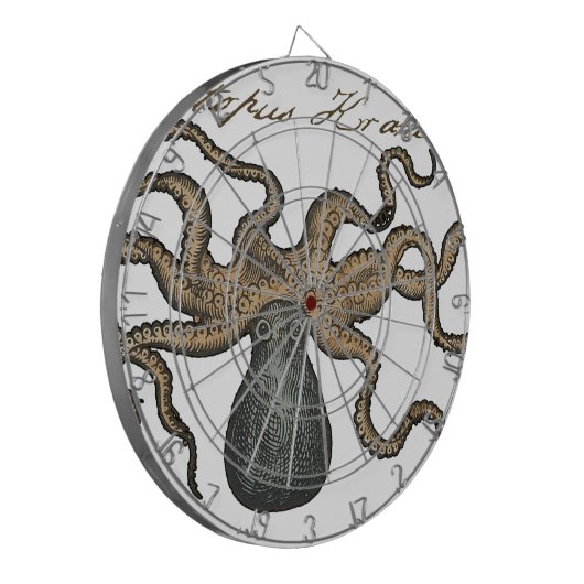 Octopus Kraken Vintag Illustration Dartscheibe (Vorderseite Links)