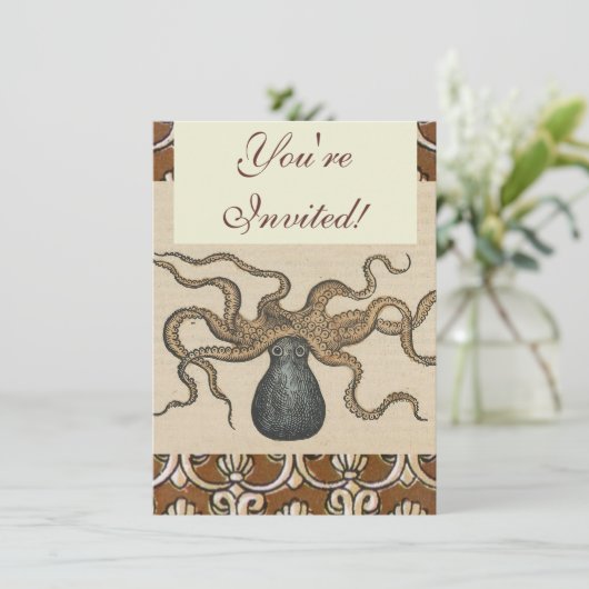 Octopus Kraken Vintag Illustration Einladung (Stehend Vorderseite)