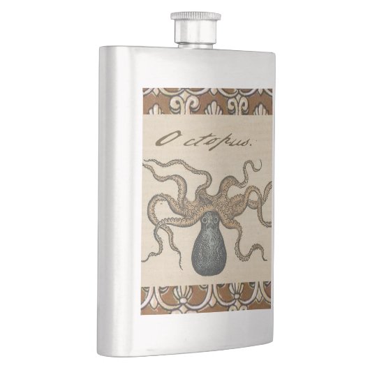 Octopus Kraken Vintag Illustration Flachmann (Rechts)